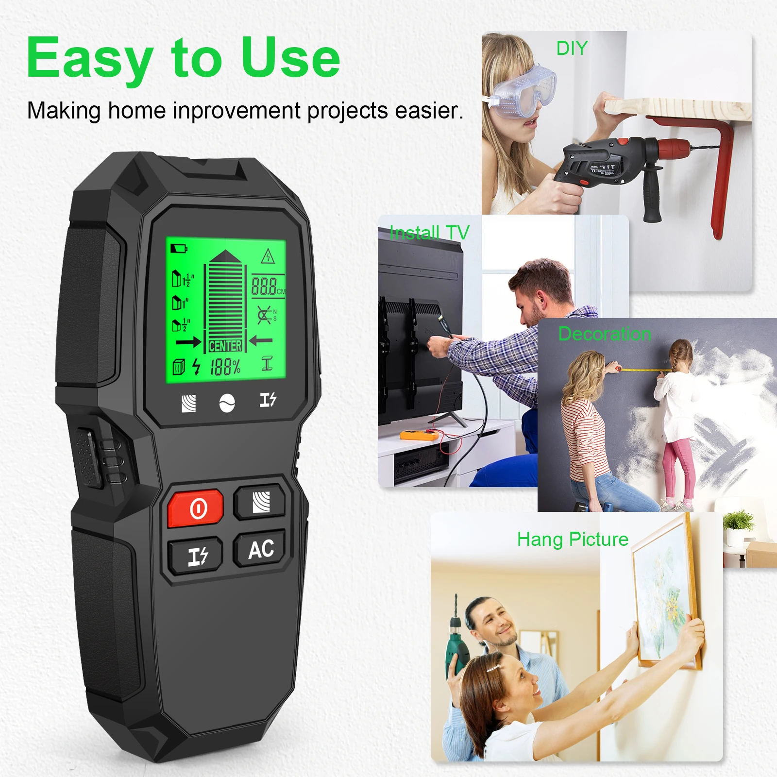 Stud Finder Center Finder Edge - HW-QB6 5 em 1 Scanner Eletrônico
