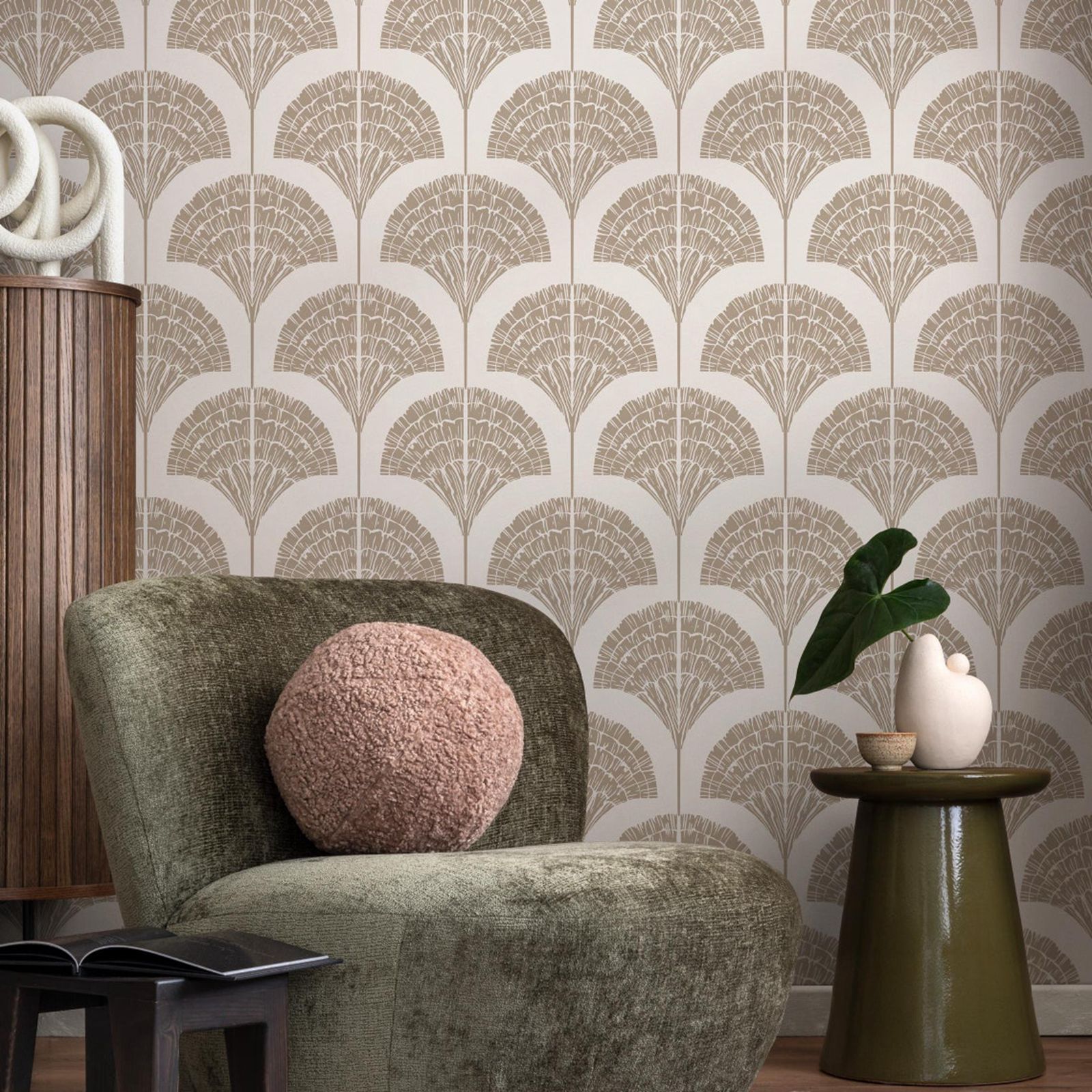 Moisture Meter Wall Wood - Papel de parede bege boho arcos