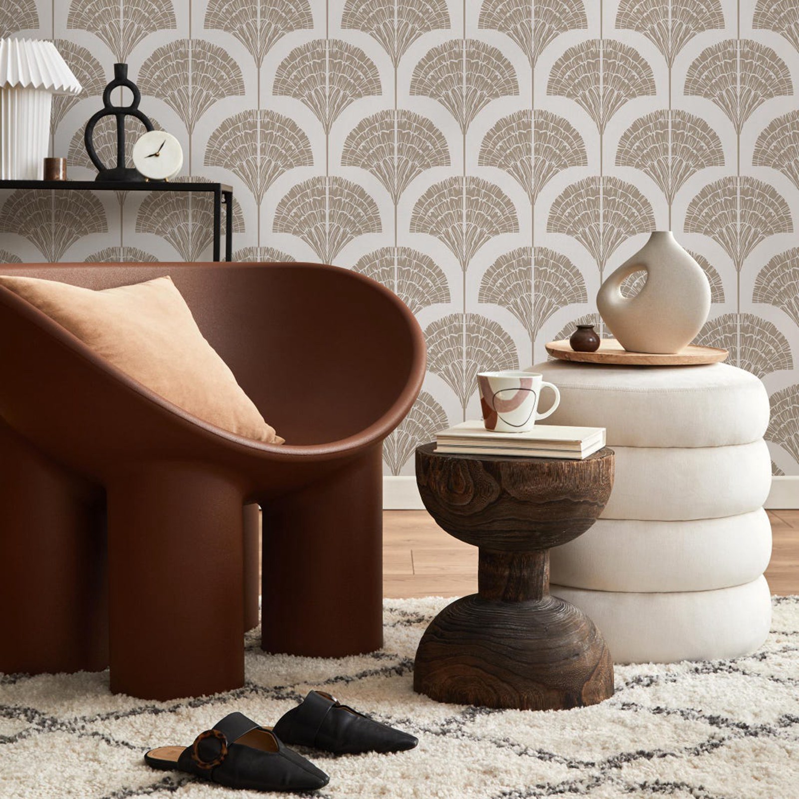 Papel de parede bege boho arco - Moisture Meter Wall Wood avaliação e preço